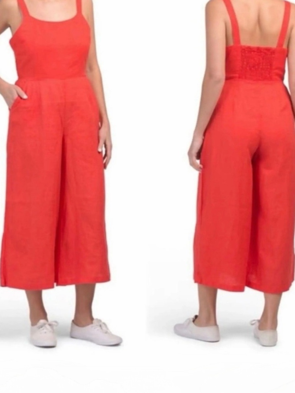 Cynthia Rowley Coral-Red Wide-Leg Linen Jumpsuit Size 6